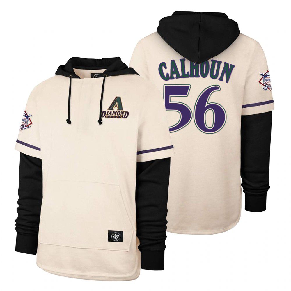 Men Arizona Diamondback #56 Calhoun Cream 2021 Pullover Hoodie MLB Jersey